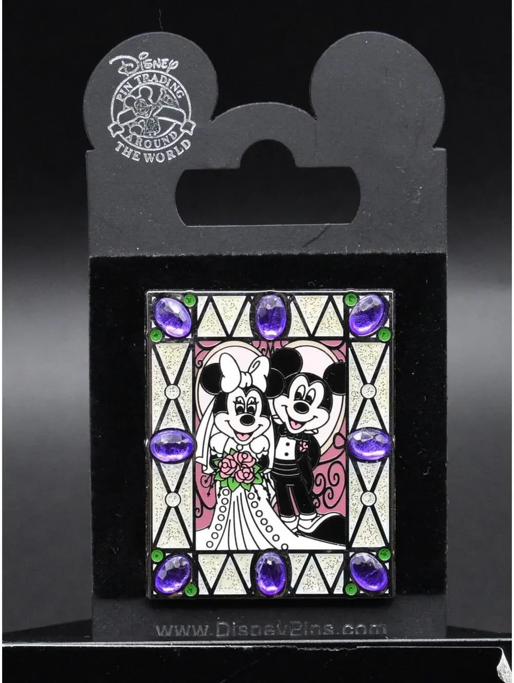 Disney Mickey & Minnie Bride Groom Wedding Framed Photo Picture Jeweled Pin (C6) - Picture 1 of 1